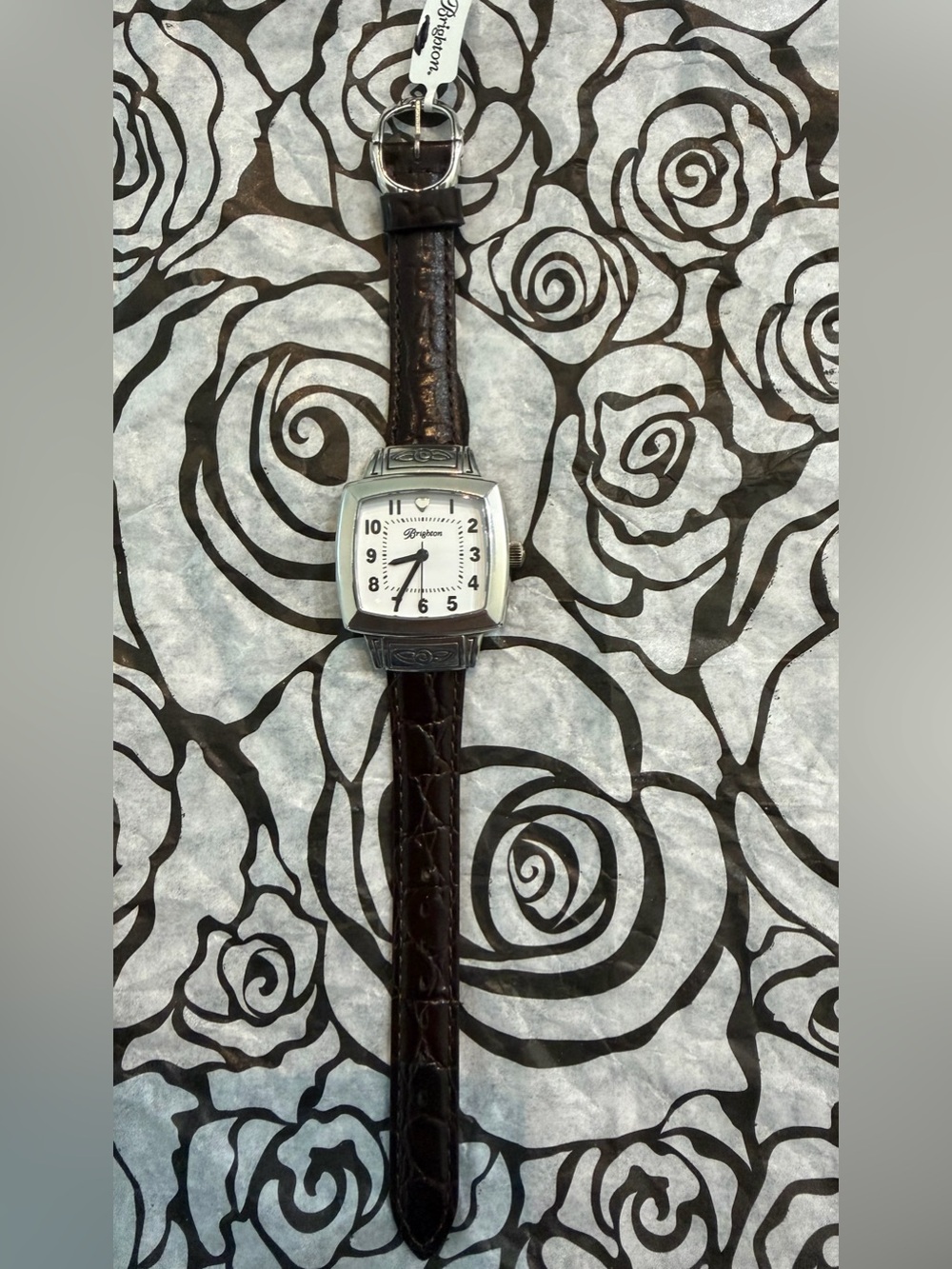 Brighton Black Croc-Embossed Leather Watch with Silver Buckle. NWT